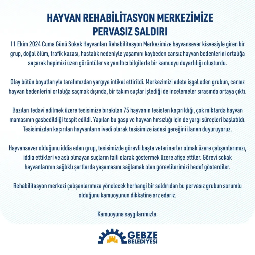 Gebze Belediyesi’nden açıklama