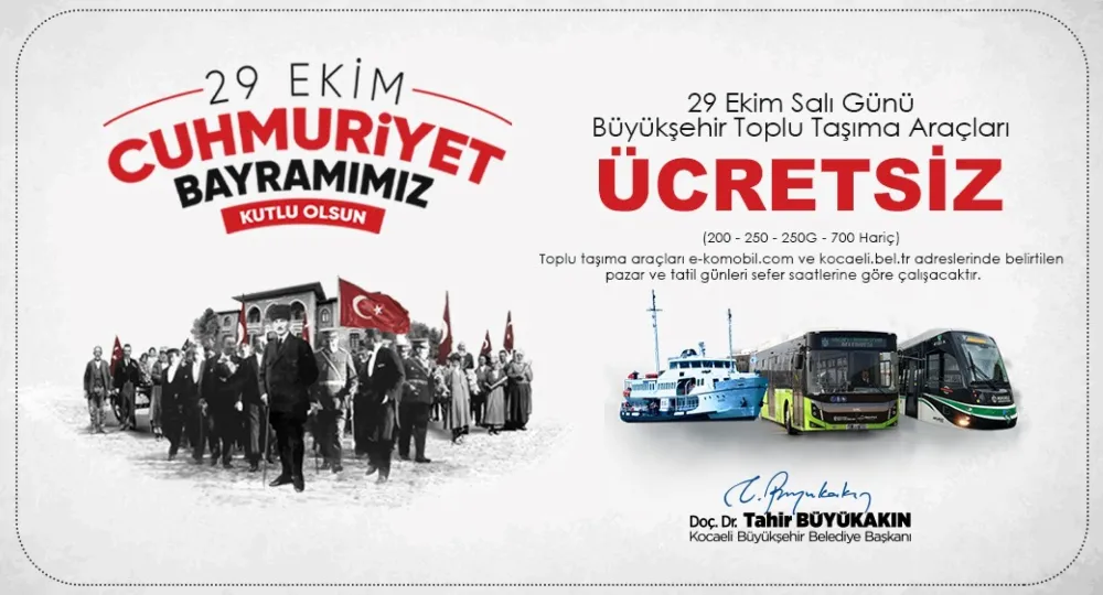 Büyükşehir’den 29 Ekim’de ücretsiz ulaşım