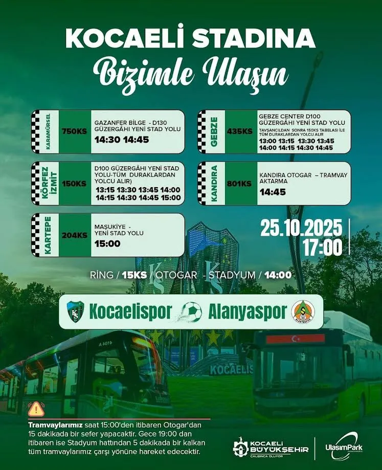 Kocaelispor maçına ulaşım seferberliği